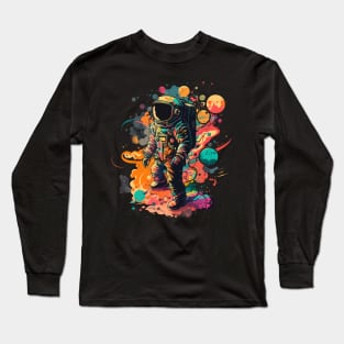 Astronaut in Space Colorful Vibrant Psychedelic Long Sleeve T-Shirt